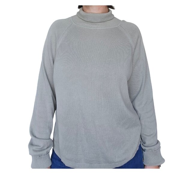 Vintage Talbots Gray Green Turtle Neck Sweater Womens Large 100% Cotton Neutral - Picture 2 of 8
